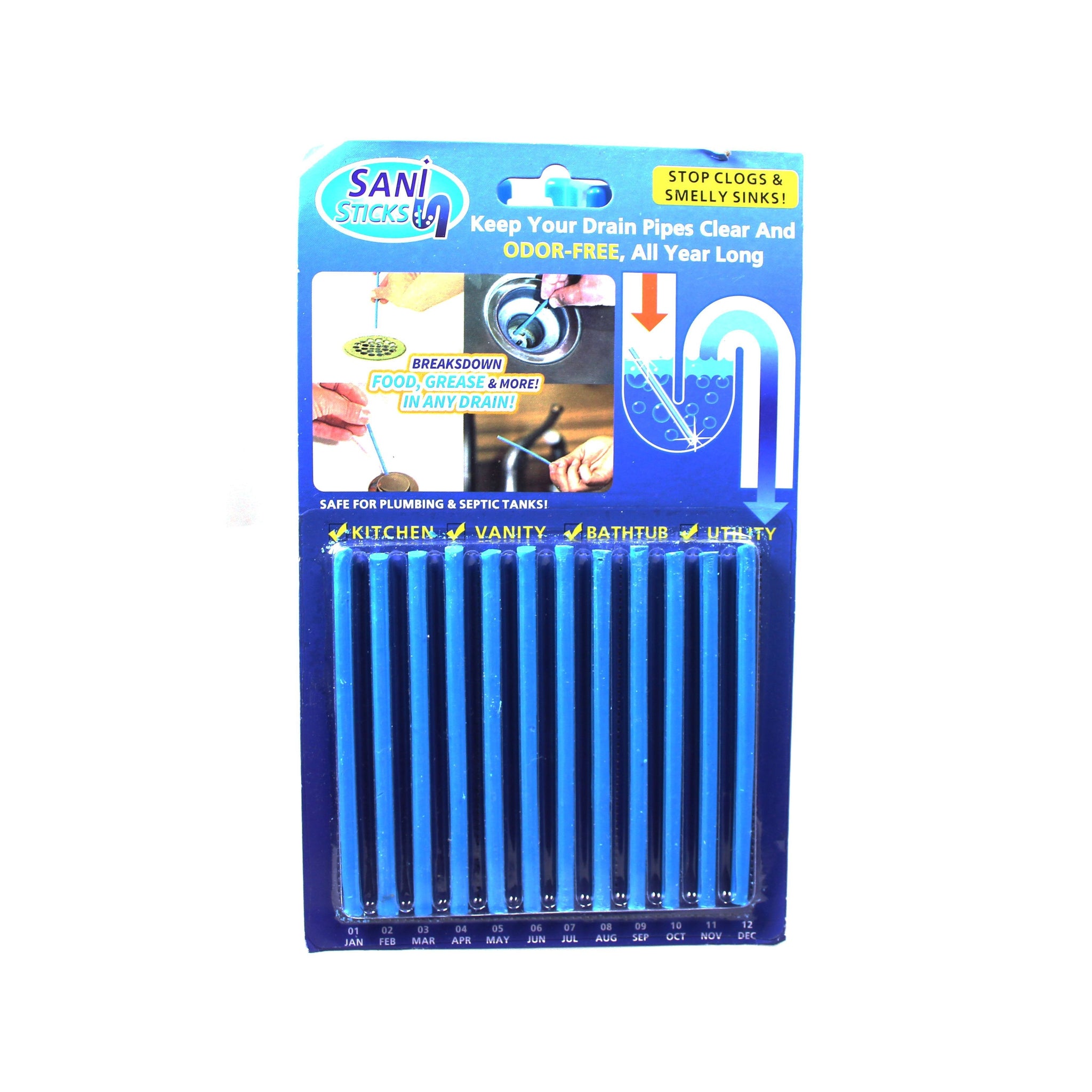 Sani Sticks Drain Cleaner Odour Remover 12 Pack 5305 (Large Letter Rate)