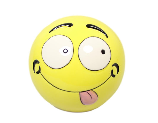 Children's Round Yellow Smiley Face Ceramic Money Box Piggy Bank Assorted Designs 5560 (Parcel Rate)