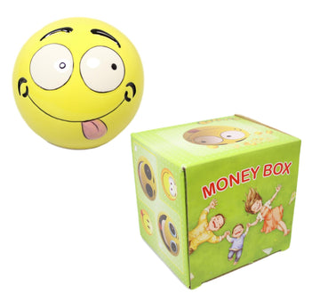 Children's Round Yellow Smiley Face Ceramic Money Box Piggy Bank Assorted Designs 5560 (Parcel Rate)