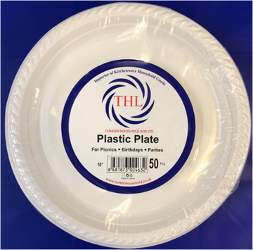 10" Disposable White Plastic Plate Pack of 50 THL2463 (Parcel rate)