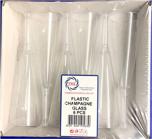 Plastic Disposable Champagne Flute Glasses 20 cm Pack of 6 THL9563 (Parcel Rate)