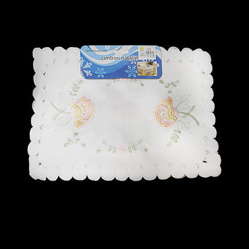 White Table Cloth With Floral Details Assorted Designs 43 x 28cm 9984 (Parcel Rate)