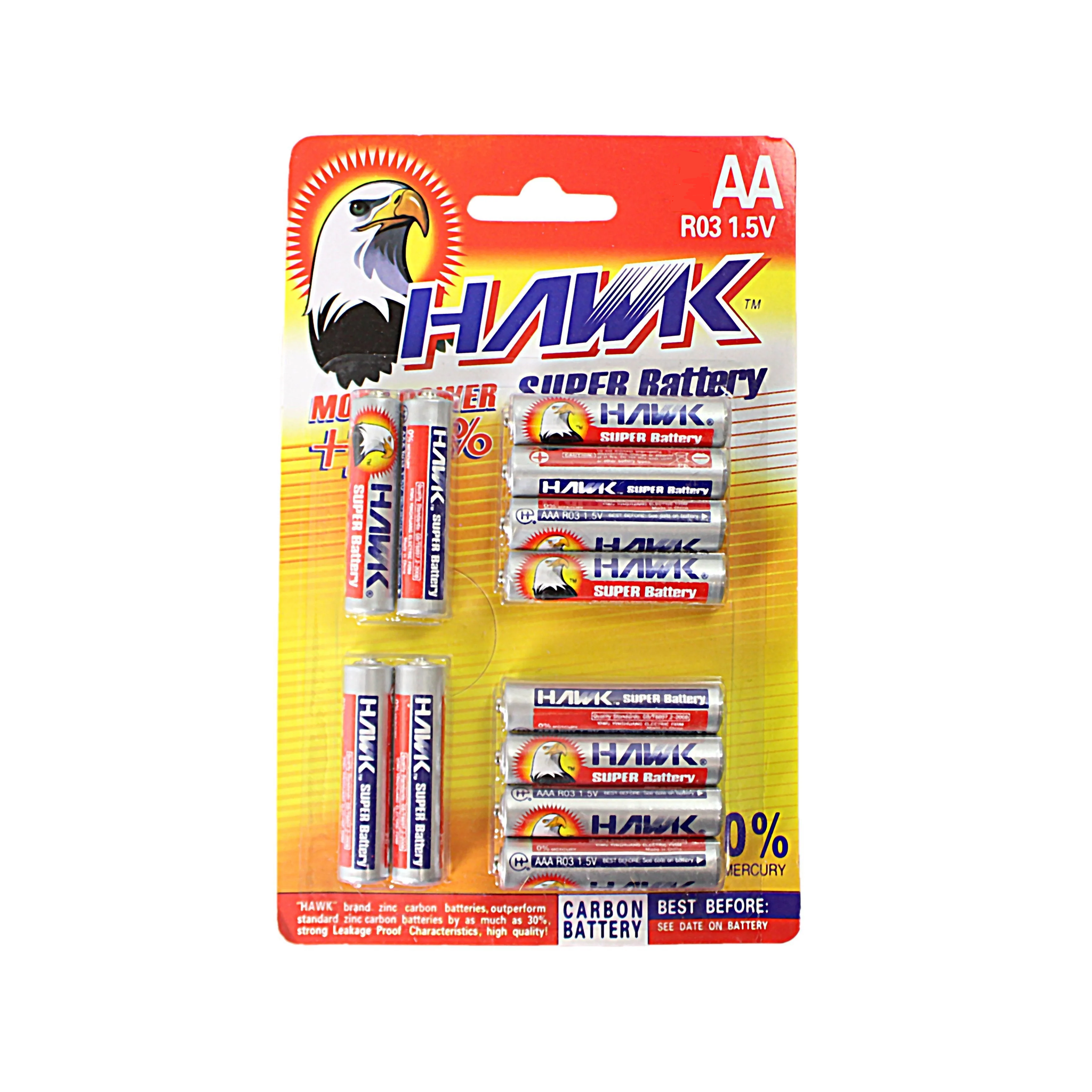 12 Pack Hawk Super Battery AA 1.5V Carbon Battery 01869 (Large Letter Rate)