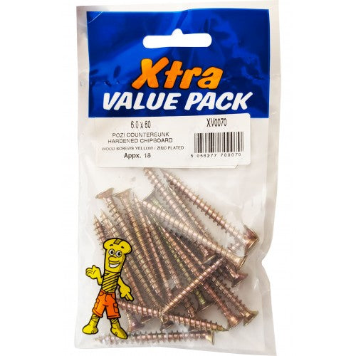 6.0 x 60 Pozi c/sk Chipboard Screws Xtra Value Diy 0087 (Large Letter Rate)