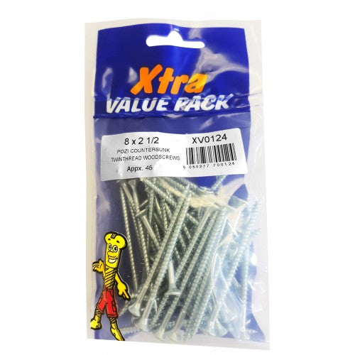 8 x 2 1/2 Pozi c/sk Twinthreads Woodscrews Xtra Value 0124 (Large Letter Rate)