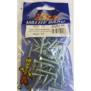 10 x 1 1/4 Pozi c/sk Twinthreads Woodscrews Xtra Value 0148 (Large Letter Rate)