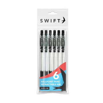 Retractable Ballpoint Pens 6pk Black P3050 (Parcel Rate)