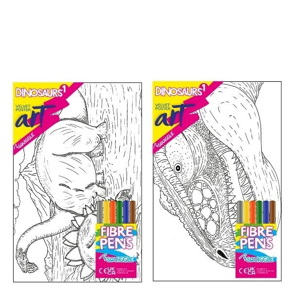 Velvet Poster Art Children's' Fun Colouring with Pens Dinosaurs 1 25 x 38 cm 2 Designs P3006 (Parcel Rate)