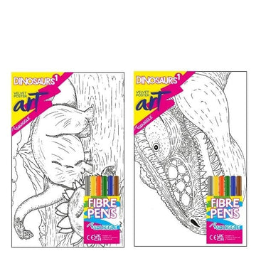 Velvet Poster Art Children's' Fun Colouring with Pens Dinosaurs 1 25 x 38 cm 2 Designs P3006 (Parcel Rate)