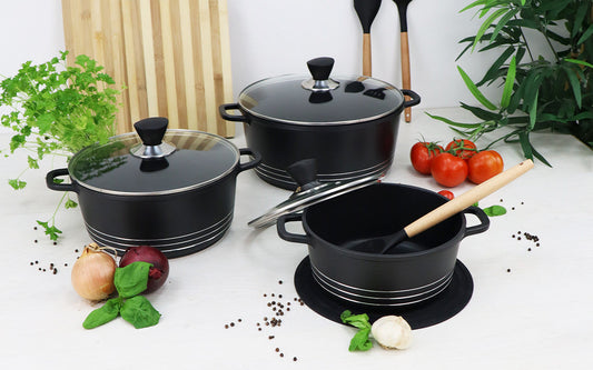 Laria Non Stick Die Cast Stockpot Pan Set 3pcs Black 10181 / AA2209 (Big Parcel Rate)