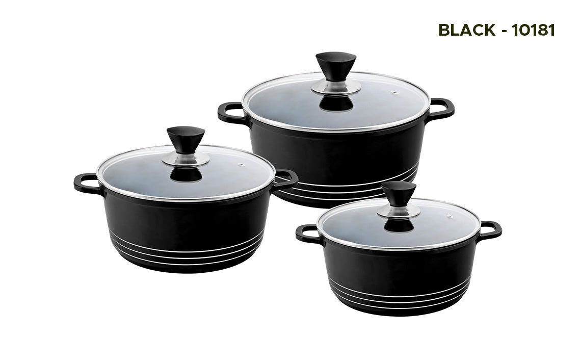 Laria Non Stick Die Cast Stockpot Pan Set 3pcs Black 10181 / AA2209 (Big Parcel Rate)