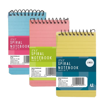 Spiral Notebook 5" x 3" Pack of 5 Assorted Colours P1108 (Parcel Rate)