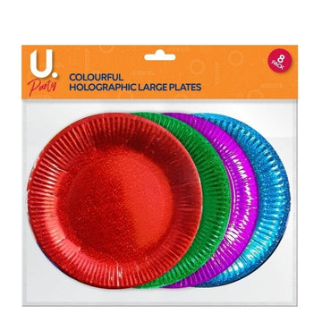 Holographic Large Paper Plates Colourful Pack of 8 P1422 (Large Letter Rate)