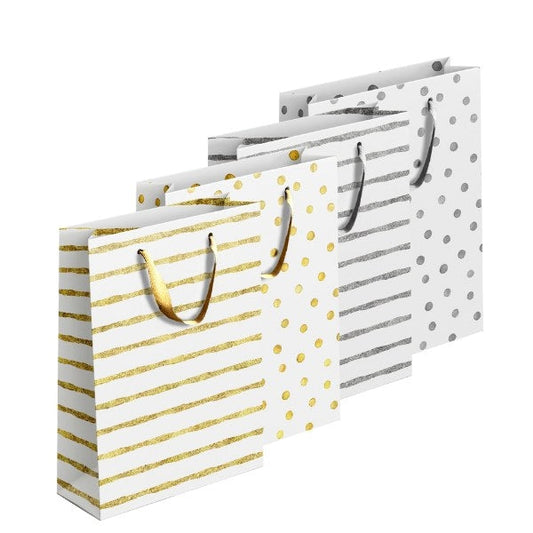 Gold / Silver Patterned Paper Gift Bag Medium Assorted Designs P1910 (Parcel Rate)