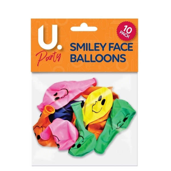 Smiley Face Balloons Pack of 10 Assorted Colours P2744 (Large Letter Rate)