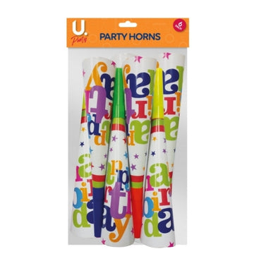 Paper Happy Birthday Party Horns Whistle Pack of 6 P2761 (Parcel Rate)