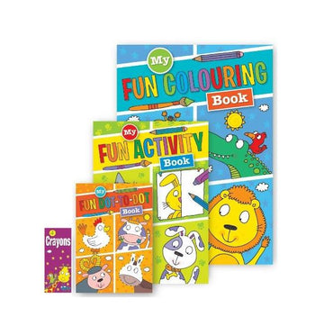 Children's Fun Activity Spiral Colouring book x 3 With 1 Pack Crayons P2802 (Parcel Rate)