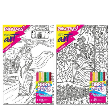 Velvet Poster Art Children's' Fun Colouring with Pens Princesses/Castles 1 25 x 38 cm 2 Designs P3010 (Parcel Rate)