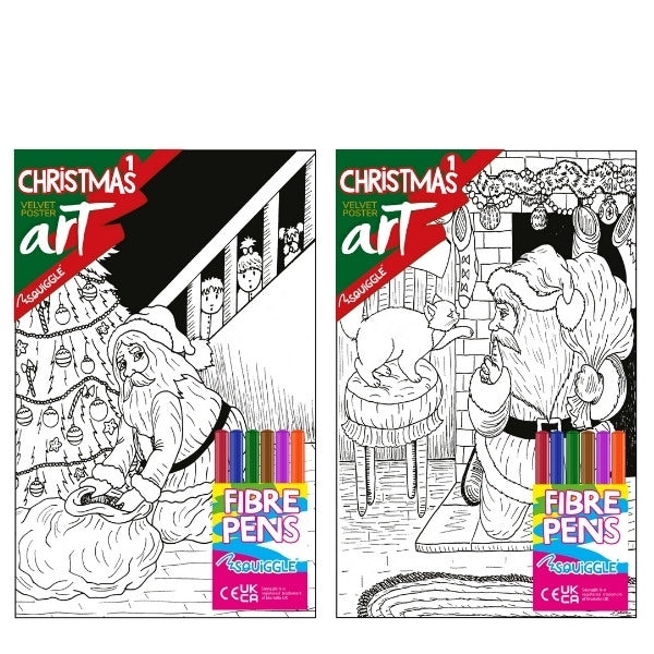 Velvet Poster Art Children's' Fun Colouring with Pens Christmas 1 25 x 38 cm 2 Designs P3018 (Parcel Rate)