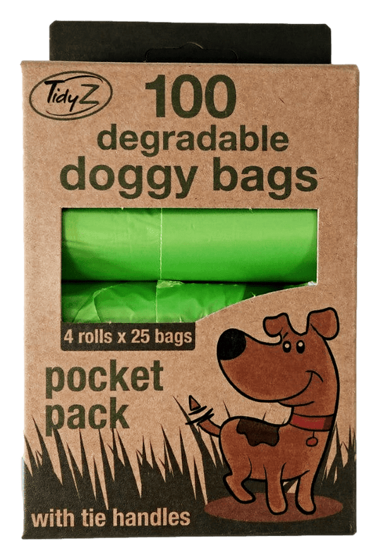 Degradable Doggy Poop Bags with Tie Handles Pack of 100 (4 Rolls) 32 x 36 cm B1459 (Parcel Rate)