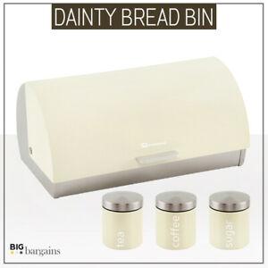 SQ Professional Dainty Metal Bread Bin with 3 Canisters Chantilly Cream 7664 (Parcel Rate)