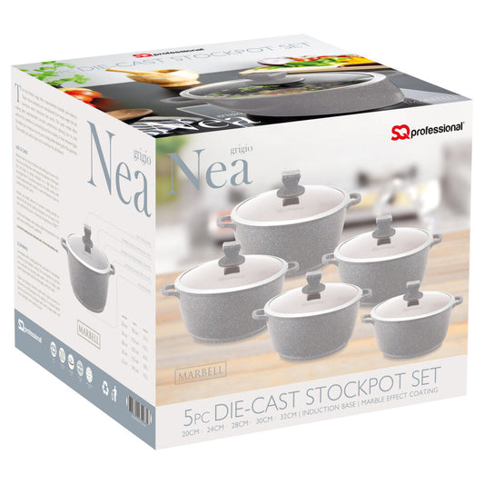 Nea Marbell Diecast Stockpot Set 5pc Grigio 6761 (Big Parcel Rate)