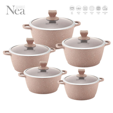 Nea Marbell Diecast Stockpot Set 5pc Marfil 6762 (Big Parcel Rate)