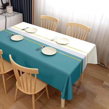 Durane Plastic Table Cover Roll White Turquoise Stripe Design 1.37x20m ST5315-1 10273 (Big parcel rate)