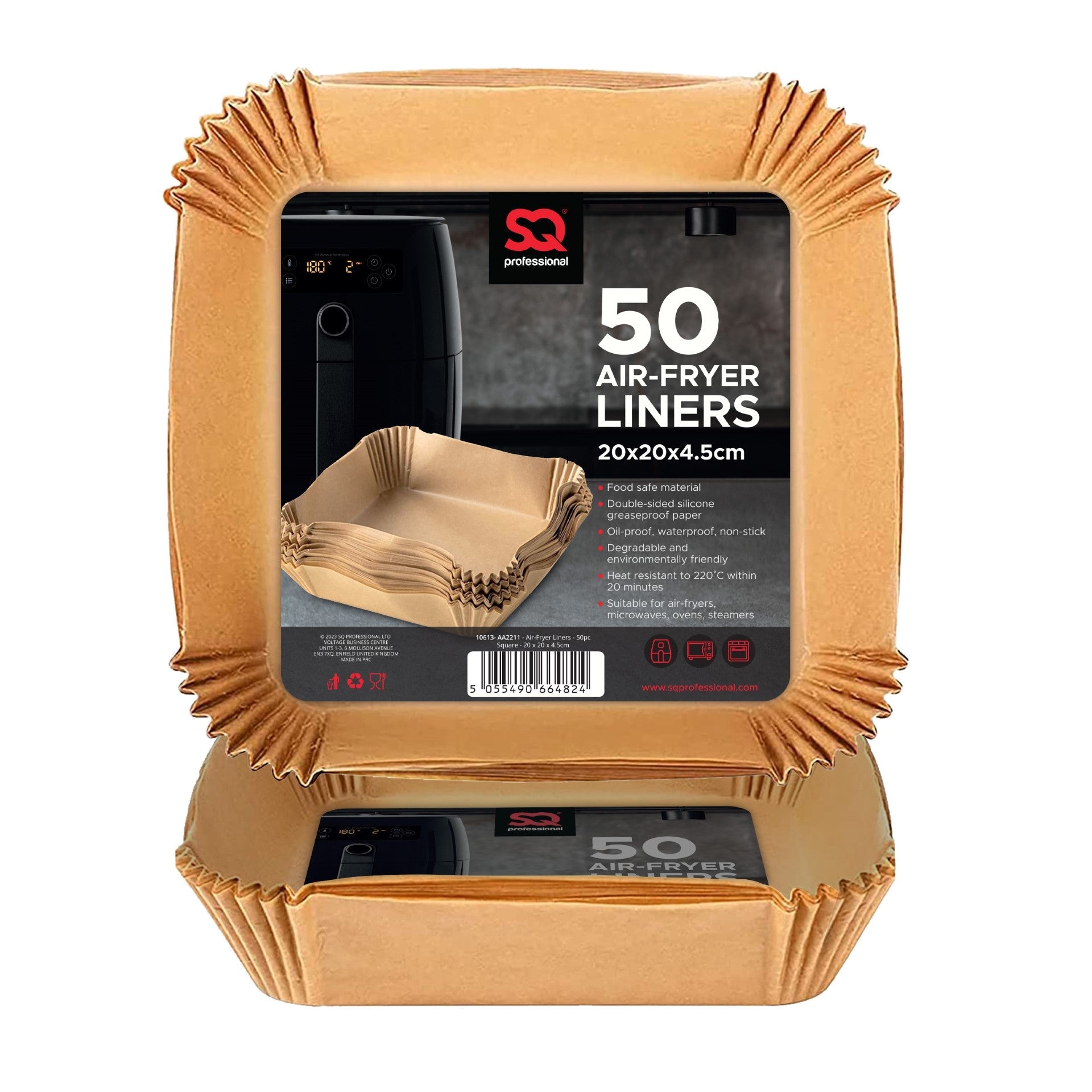 SQ Professional Kitchen Baking Brown Paper Air Fryer Liners Square 20 x 20 x 4.5 cm 50pcs 10613 (Parcel Rate)