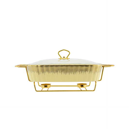 SQ Professional Durane Porcelain Banquet Chafing Dish 2L Cream-Gold 10664 (Big Parcel Rate)