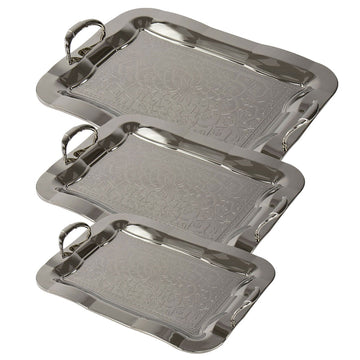 SQ Professional Durane Ornate Party Serving Tray Silver 5470XNN Set of 3 Oblong 10974 (Big Parcel Rate)