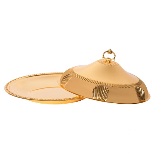 SQ Professional Durane Ornate Party Food Serving Cloche with Tray Gold 58328XLFG 48 x 48 x 12.5 cm Round 11204 (Big Parcel Rate)