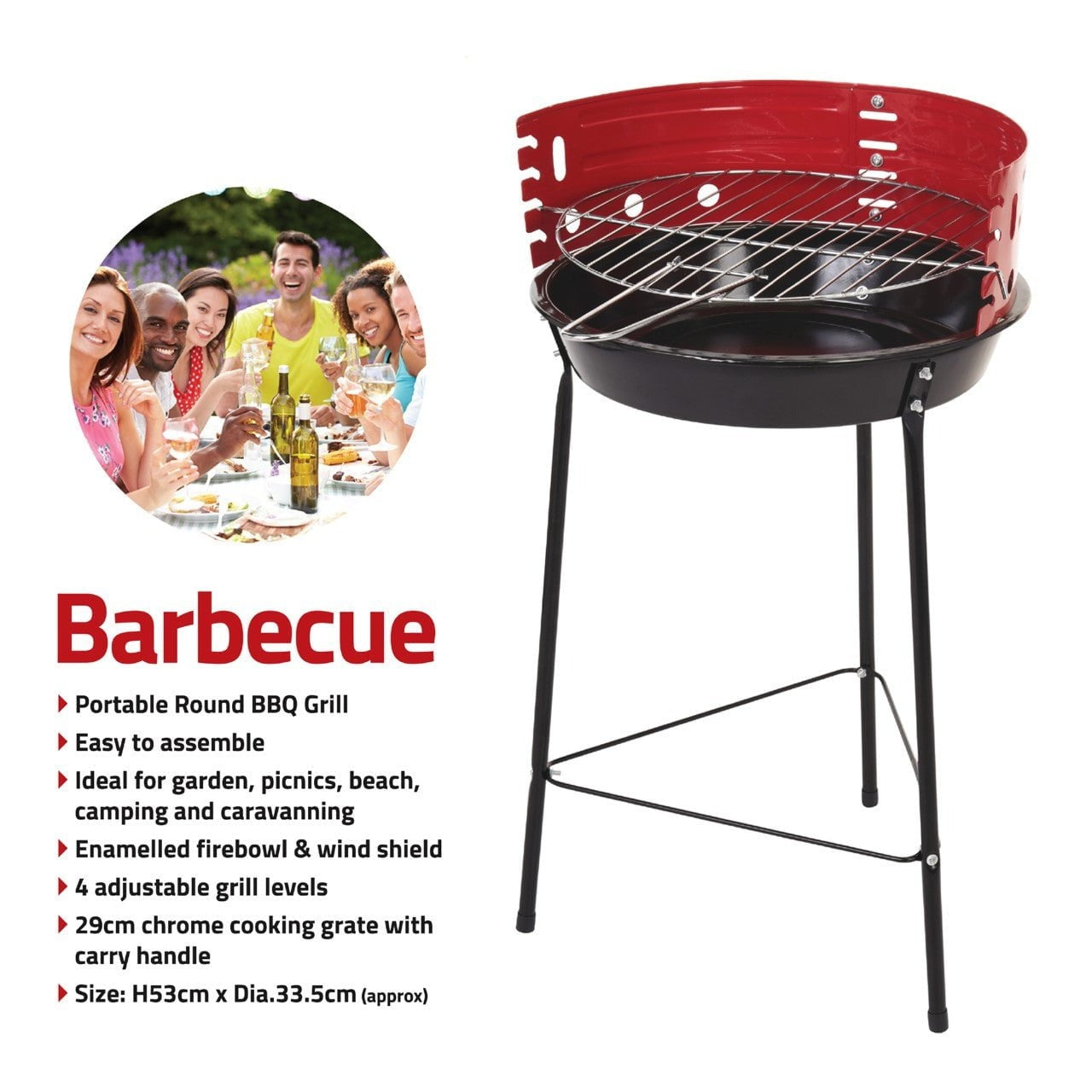 Portable Round BBQ Grill 14" with 4 Adjustable Grilling Levels 1161 (Big Parcel Rate)