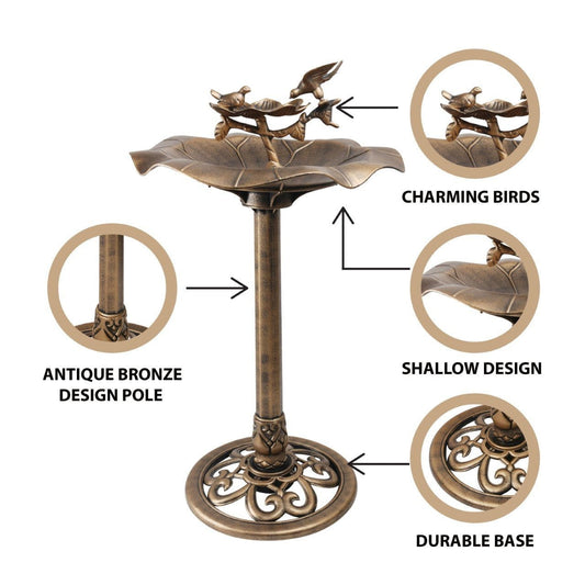 Bird Bath Bronze Effect With Bird Figurines And Feed Tray 1178 (Parcel Rate)