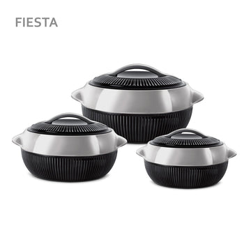 SQ Professional Fiesta Insulated Casserole Hot Pot Set of 3 Black-Silver 8936 (Big Parcel Rate)