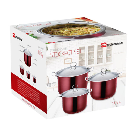 SQ Pro Stainless Steel Stockpot Set of 3 Gems Ruby 10 / 12.30 / 14.60 Litre 9576 / 2625 (Big Parcel Rate)