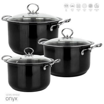 SQ Professional Gems Metallic Stockpot Set of 3 Onyx 26-28-30cm 9578 (Big Parcel)