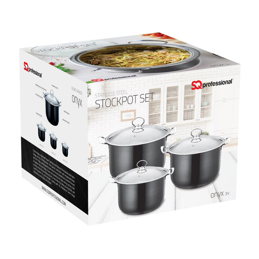 SQ Professional Gems Metallic Stockpot Set of 3 Onyx 26-28-30cm 9578 (Big Parcel)