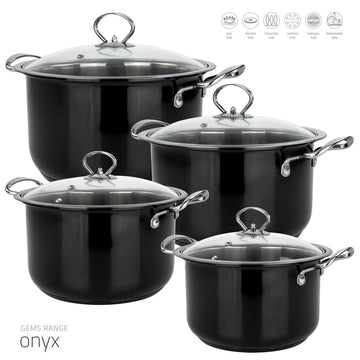 SQ Professional Gems Stainless Steel Stockpot Set of 4 Onyx 18-20-22-24cm 9579 (Big Parcel Rate)