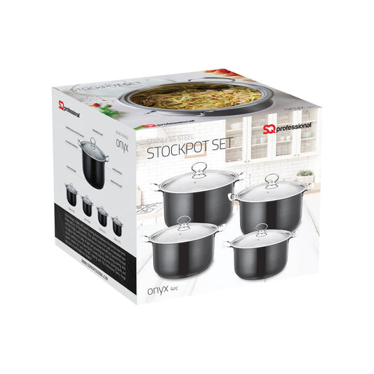 SQ Professional Gems Stainless Steel Stockpot Set of 4 Onyx 18-20-22-24cm 9579 (Big Parcel Rate)