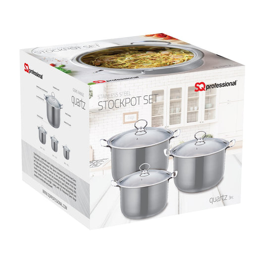 SQ Professional Gems Stainless Steel Stockpot Set 3pc Quartz 26-28-30cm 9580 (Big Parcel Rate)