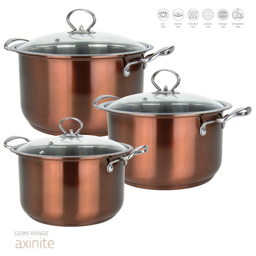 SQ Professional Gems Metallic Stockpot Set of 3 Axinite 26-28-30cm 9582 (Big Parcel)