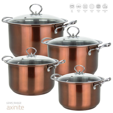 Gems Stainless Steel Stockpot Set 4Pc Axinite 3.7L- 4.7L - 5.80L - 7.5L 9583 (Big Parcel Rate)